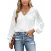 imageCUPSHE Long Sleeve Tops for Women Eyelet Scalloped Lace V Neck Blouse Casual Loose Fashion ShirtsA White