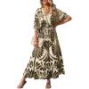 imageCUPSHE Women Summer Dresses Tassel Tie Front V Neck Batwing Sleeve Smocked Flowy Hawaiian Casual Maxi DressBlack