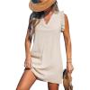 imageCUPSHE Women Swimsuit Cover Up Ruffle Sleeve Beach Dress V Neck Bathing Suit Coverups for Beach SwimwearBeige