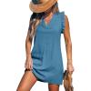 imageCUPSHE Women Swimsuit Cover Up Ruffle Sleeve Beach Dress V Neck Bathing Suit Coverups for Beach SwimwearBlue