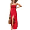 imageCUPSHE Womens Maxi Dresses Sleeveless Lace Casual Smocked Strapless Slit Long Summer Formal Sun DressRed