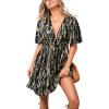 imageCUPSHE Womens Summer Dresses Abstract Plunging V Neck Short Sleeve Elastic Waist Mini DressBlack