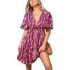 imageCUPSHE Womens Summer Dresses Abstract Plunging V Neck Short Sleeve Elastic Waist Mini DressRed