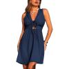 imageCUPSHE Womens Summer Dresses Tie Front Plunging V Neck A Line Sleeveless Cutout Mini DressNavy