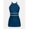 imageCUPSHE Womens One Piece Swim Dress Tummy Control Swimsuit Ruching Skirt High Neck Adjustable Straps Bathing SuitNavy Blue