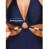 imageCUPSHE Womens One Piece Swimsuit Plunging Neck Halter Strappy Bathing Suit Cutouts Swimwear ShiningNavy Blue