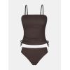 imageCUPSHE Womens Tankini Set Two Piece Swimsuit Ruched Drawstring Bathing Suits with High Waisted Bottom RibChocolate Brown