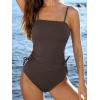 imageCUPSHE Womens Tankini Set Two Piece Swimsuit Ruched Drawstring Bathing Suits with High Waisted Bottom RibChocolate Brown