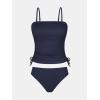 imageCUPSHE Womens Tankini Set Two Piece Swimsuit Ruched Drawstring Bathing Suits with High Waisted Bottom RibDark Navy Blue