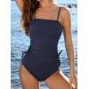 imageCUPSHE Womens Tankini Set Two Piece Swimsuit Ruched Drawstring Bathing Suits with High Waisted Bottom RibDark Navy Blue