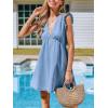 imageCUPSHE Womens Denim Summer Dresses Cotton Plunging V Neck Casual Sundress Ruffle Sleeves Mini DressBlue