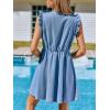 imageCUPSHE Womens Denim Summer Dresses Cotton Plunging V Neck Casual Sundress Ruffle Sleeves Mini DressBlue