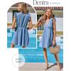 imageCUPSHE Womens Denim Summer Dresses Cotton Plunging V Neck Casual Sundress Ruffle Sleeves Mini DressBlue