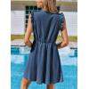 imageCUPSHE Womens Denim Summer Dresses Cotton Plunging V Neck Casual Sundress Ruffle Sleeves Mini DressDenim Blue