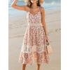 imageCUPSHE Summer Dresses for Women 2025 Long V Neck Floral Lace Casual Sleeveless A Line Sundress Beach Midi DressBeige Floral