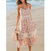 imageCUPSHE Summer Dresses for Women 2025 Long V Neck Floral Lace Casual Sleeveless A Line Sundress Beach Midi DressBeige Floral