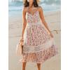 imageCUPSHE Summer Dresses for Women 2025 Long V Neck Floral Lace Casual Sleeveless A Line Sundress Beach Midi DressBeige Floral