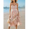 imageCUPSHE Summer Dresses for Women 2025 Long V Neck Floral Lace Casual Sleeveless A Line Sundress Beach Midi DressBeige Floral