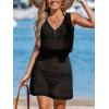 imageCUPSHE Women Crochet Swim Coverup Sleeveless V Neck Button Beach Coverup DressBlack