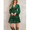 imageCUPSHE Womens Fall Christmas Holiday Mini Dress Long Sleeve Polka Dots Short Dress Smocked Bow Tie Flowy DressesGreen