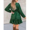 imageCUPSHE Womens Fall Christmas Holiday Mini Dress Long Sleeve Polka Dots Short Dress Smocked Bow Tie Flowy DressesGreen