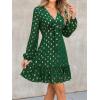 imageCUPSHE Womens Fall Christmas Holiday Mini Dress Long Sleeve Polka Dots Short Dress Smocked Bow Tie Flowy DressesGreen