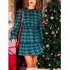 imageCUPSHE Womens Fall Dresses Long Sleeve Ruffled Holiday High Neck Casual Outfit Plaid Christmas Mini DressGreen Plaid