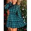imageCUPSHE Womens Fall Dresses Long Sleeve Ruffled Holiday High Neck Casual Outfit Plaid Christmas Mini DressGreen Plaid