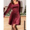 imageCUPSHE Womens Long Sleeve Velvet Mini Dress Smocked Christmas Cocktail Party Dress Square Neck Short DressesBurgundy