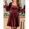 imageCUPSHE Womens Long Sleeve Velvet Mini Dress Smocked Christmas Cocktail Party Dress Square Neck Short DressesBurgundy
