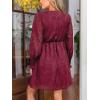 imageCUPSHE Womens Mini Fall Dress V Neck Long Sleeves Lace Smocked Casual Short A Line Wedding Guest DressBurgundy