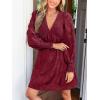 imageCUPSHE Womens Mini Fall Dress V Neck Long Sleeves Lace Smocked Casual Short A Line Wedding Guest DressBurgundy