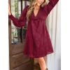 imageCUPSHE Womens Mini Fall Dress V Neck Long Sleeves Lace Smocked Casual Short A Line Wedding Guest DressBurgundy
