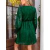 imageCUPSHE Womens Mini Fall Dress V Neck Long Sleeves Lace Smocked Casual Short A Line Wedding Guest DressGreen