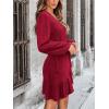 imageCUPSHE Womens Ruched Fall Dresses V Neck Long Sleeve Belted Ruffled Casual Bodycon Flowy Party Elegant Mini Cocktail DressRed