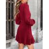 imageCUPSHE Womens Ruched Fall Dresses V Neck Long Sleeve Belted Ruffled Casual Bodycon Flowy Party Elegant Mini Cocktail DressRed