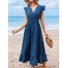 imageCUPSHE Womens Summer Casual Maxi Dress V Neck Short Flutter Sleeve Ruffled Flowy Long DressesBlue