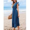 imageCUPSHE Womens Summer Casual Maxi Dress V Neck Short Flutter Sleeve Ruffled Flowy Long DressesBlue