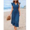imageCUPSHE Womens Summer Casual Maxi Dress V Neck Short Flutter Sleeve Ruffled Flowy Long DressesBlue