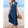 imageCUPSHE Womens Summer Casual Maxi Dress V Neck Short Flutter Sleeve Ruffled Flowy Long DressesBlue