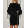 imageCUPSHE Womens Winter Velvet Long Sleeve Wrap Dress Semi Formal Belted Tie V Neck Cocktail Mini DressBlack