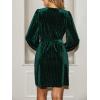 imageCUPSHE Womens Winter Velvet Long Sleeve Wrap Dress Semi Formal Belted Tie V Neck Cocktail Mini DressGreen