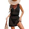 imageCUPSHE Women Crochet Swim Coverup Sleeveless V Neck Button Beach Coverup DressBlack