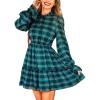 imageCUPSHE Womens Fall Dresses Long Sleeve Ruffled Holiday High Neck Casual Outfit Plaid Christmas Mini DressGreen Plaid