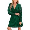 imageCUPSHE Womens Mini Fall Dress V Neck Long Sleeves Lace Smocked Casual Short A Line Wedding Guest DressGreen