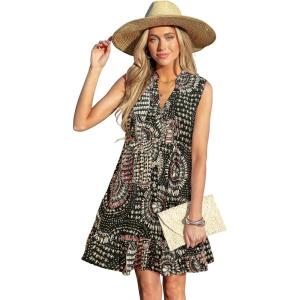 imageCUPSHE Women Swimsuit Coverup 100 Cotton Ruffle Hem Beach Cover Up DressesBlack Patterned