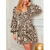 imageCUPSHE Women Fall Dresses Floral V Neck Long Sleeve Ruffle Hem Smocked High Waist Casual Mini DressBeige