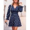 imageCUPSHE Women Fall Dresses Floral V Neck Long Sleeve Ruffle Hem Smocked High Waist Casual Mini DressNavy