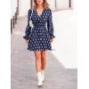 imageCUPSHE Women Fall Dresses Floral V Neck Long Sleeve Ruffle Hem Smocked High Waist Casual Mini DressNavy