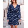 imageCUPSHE Women Fall Dresses Floral V Neck Long Sleeve Ruffle Hem Smocked High Waist Casual Mini DressNavy